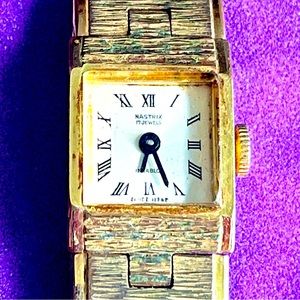 Nestrix MCM Textured Gold Tone Swiss 17 Jewel Incabloc Tank Watch